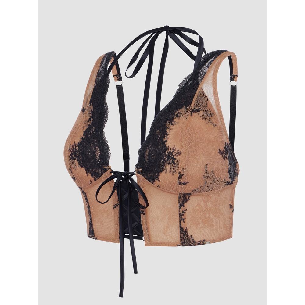 Savage X Fenty Nude Lacestruck Cami & Black Lace Corset Bralette Bustier Top M